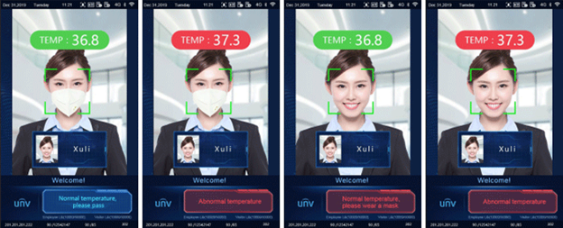 Face identification with body temperature monitoring by wrist on UNIVIEW OET-213H